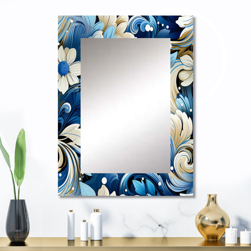 Shontai Nautical Allure Paisley Pattern - Paisley  Wall Mirror, Paisley, Floral Decorative Mirror, Printed Metal Art