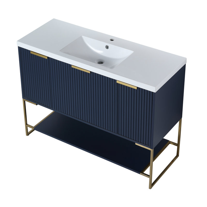 Ensemble de meuble-lavabo simple 18,1 po avec plateau en résine Chert, Bleu marine