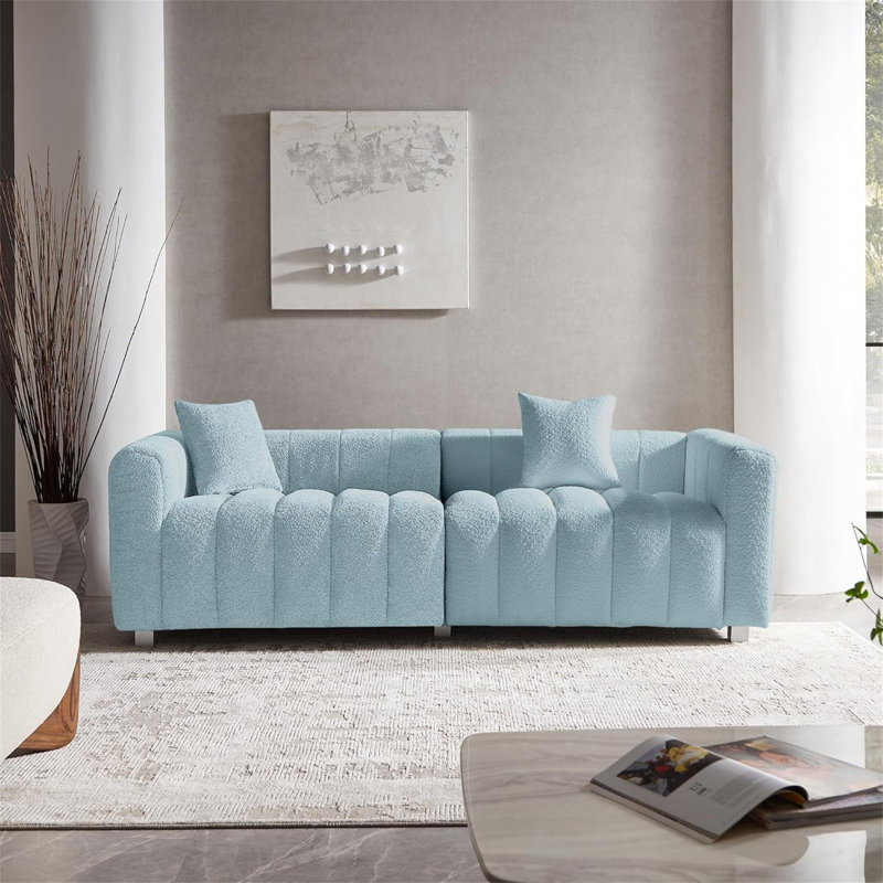 87.4'' Premium Velvet Sofa 3-Seater Loveseat, Blue Velvet
