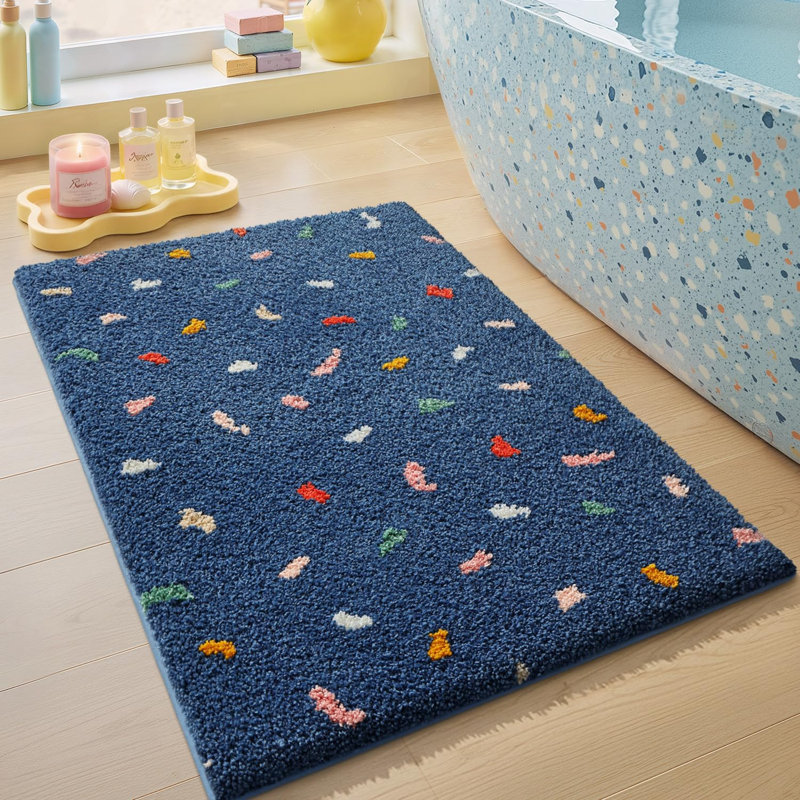 Tapis de bain ultra doux, tapis lavable en microfibre antidérapant de qualité supérieure (bleu marine), Bleu