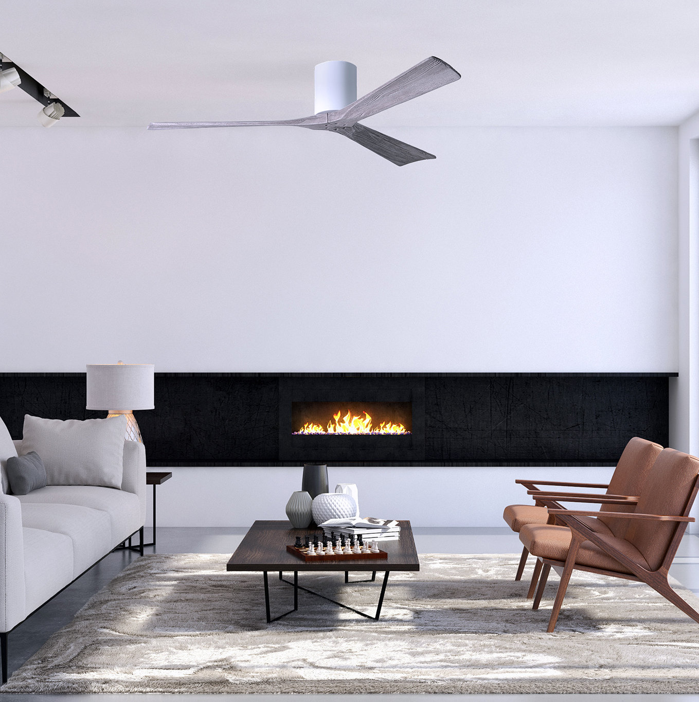 Olivier Ceiling Fan, Gloss White, 60", Barn Wood Tone