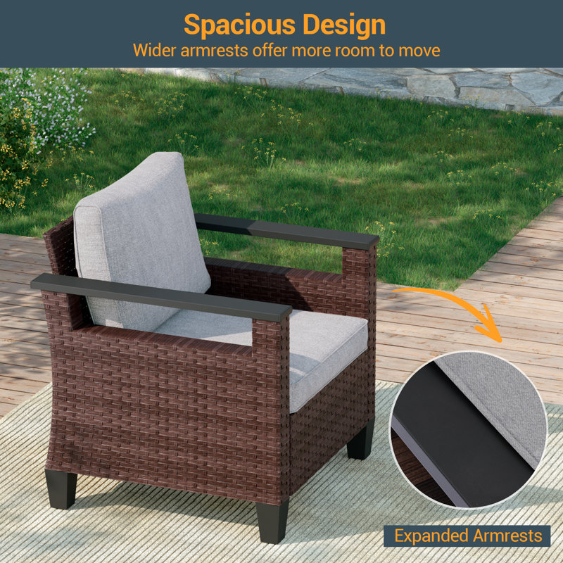 Ensemble de canapé de patio 2 pièces Dreyer, canapé en osier avec coussin épais, Lin gris