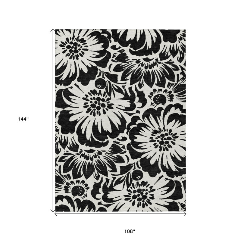 Tapis intérieur antidérapant à motif floral noir et ivoire 9 'X 12'