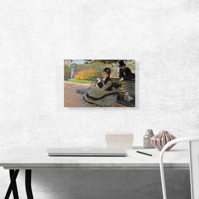 «Camille Monet on a Bench» par Claude Monet, reproduction d'art sur toile tendue, H 12 po x l 18 po x 1,5 po