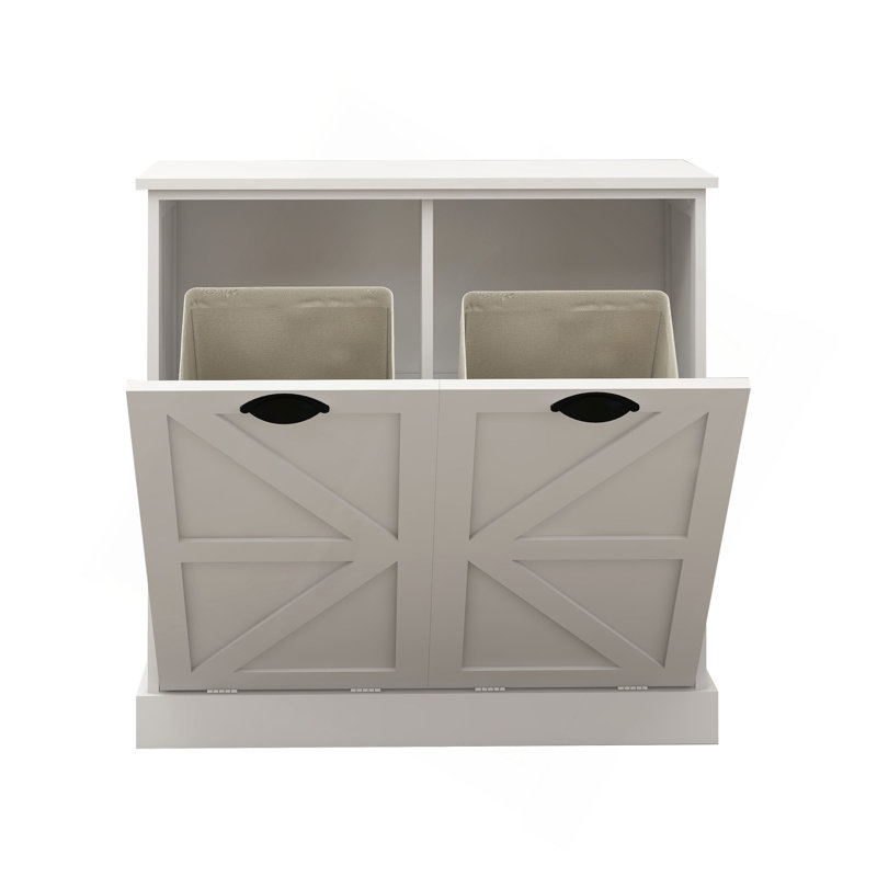 Two-Compartment Tilt-Out Laundry Sorter Cabinet-White