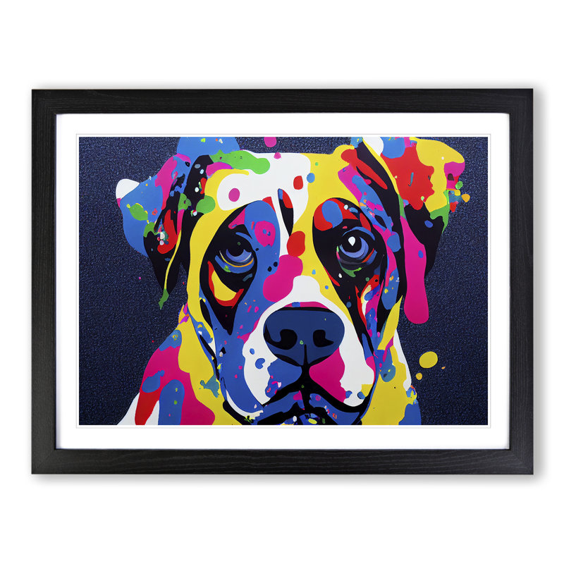 XH1022-6599X Dog Vol.3 Abstract - Single Picture Frame Painting, 25cm H x 34cm W x 2cm D, Black