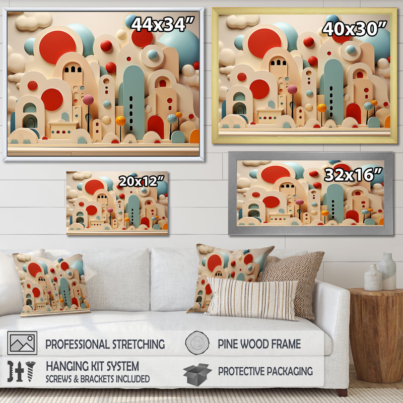 Minimal Abastract Red Full Moon Cityscape - Abstract Landscape, reproduction d'art sur toile, H 30 po x l 40 po x P 1,5 po