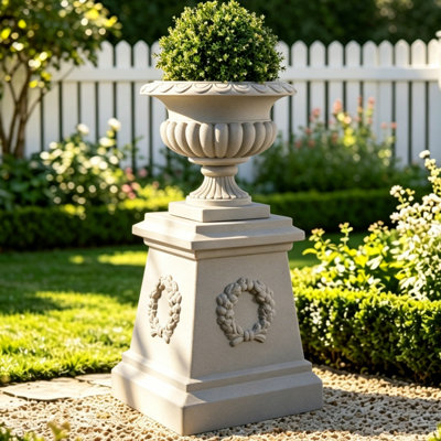 Pot à fleurs 48 po en plastique avec piédestal décoratif, finition en marbre de grès, pot de fleurs d'extérieur résistant aux intempéries pour le jardin, le patio, le porche