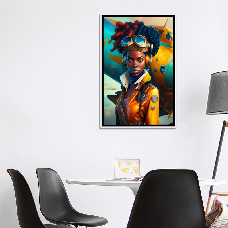 Afrofuturist, femme africaine pilote I, H 40 po x l 26 po,  Format
