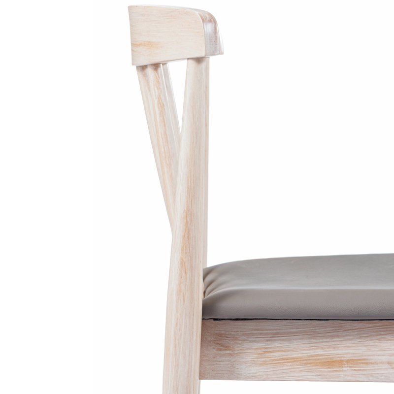 Lastasha Commercial Grade Solid Wood Dining Chairs with Slatted Backrests and Vinyl Seats, Light Gray, White