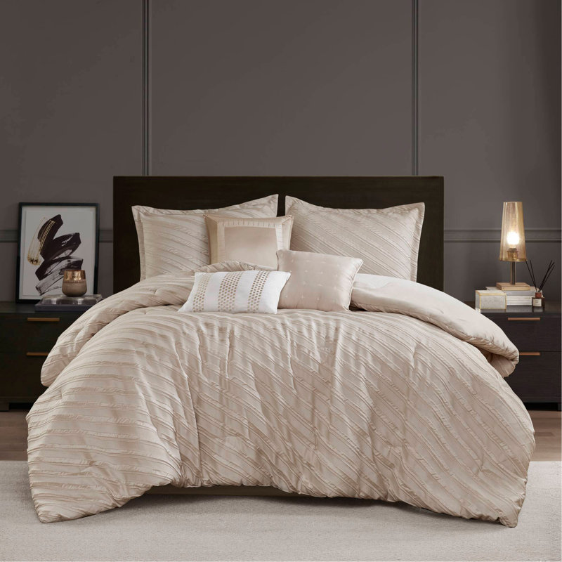 Ensemble d'édredon très grand 7 pièces beige, Beige, Édredon de très grande taille et 6 pièces suppl