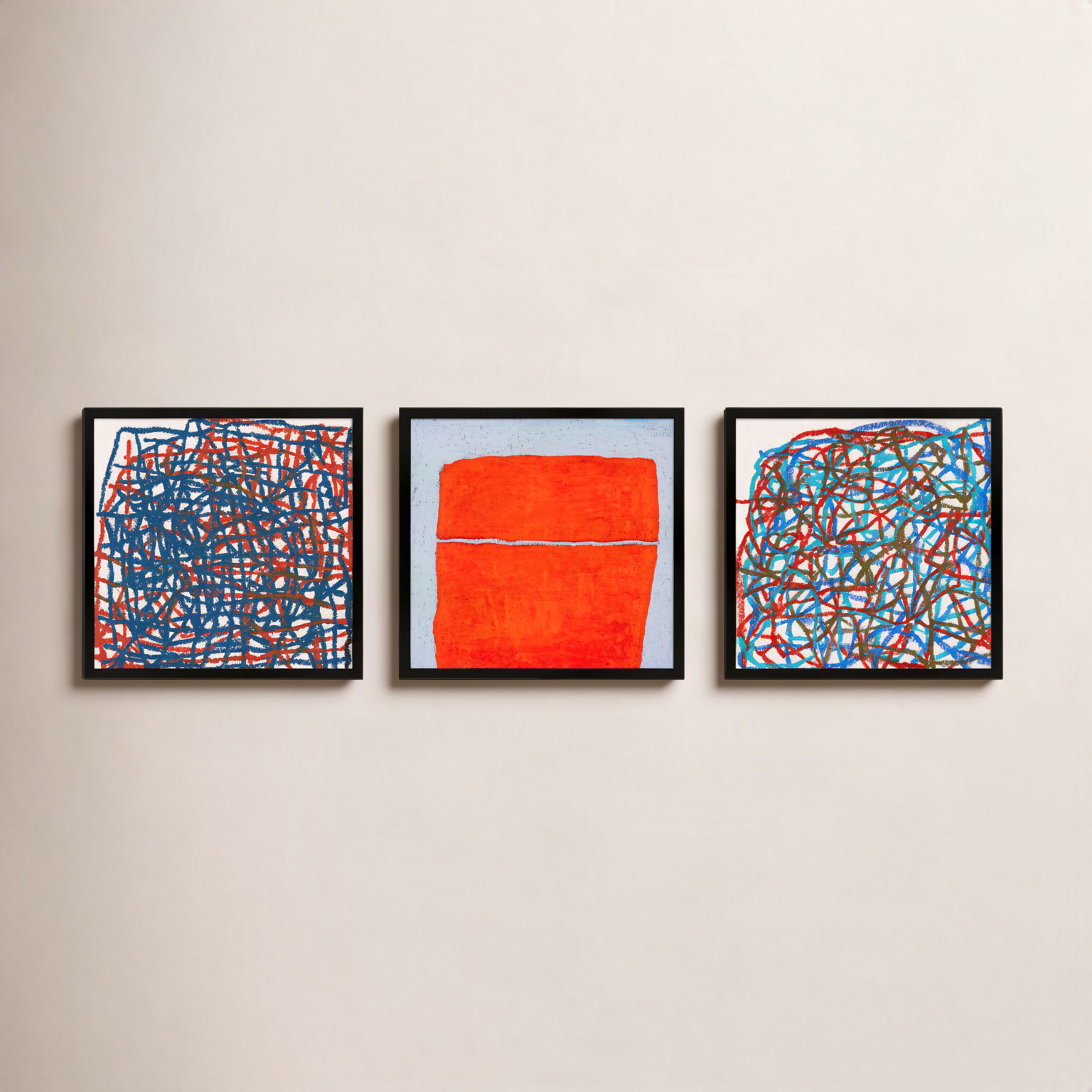 Tangerine. Set Of 3 by Stephanie Dennis, Black, 24" H x 72" W  x 1.25" D