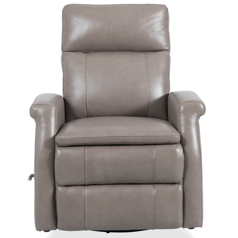 32" Top Grain Leather Manual Swivel Glider Recliner with Rolled Arms, Graphite