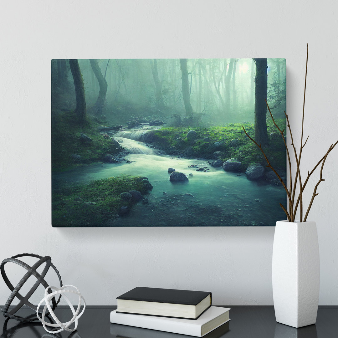 Mystical Forest Stream - Grafik auf Leinwand gewickelt