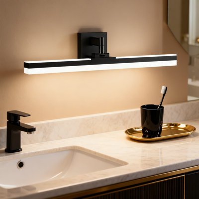 Luminaire de meuble-lavabo réglable à DEL, miroir de salle de bain rotatif moderne avec ampoules écoénergétiques à intensité variable, finition noire élégante