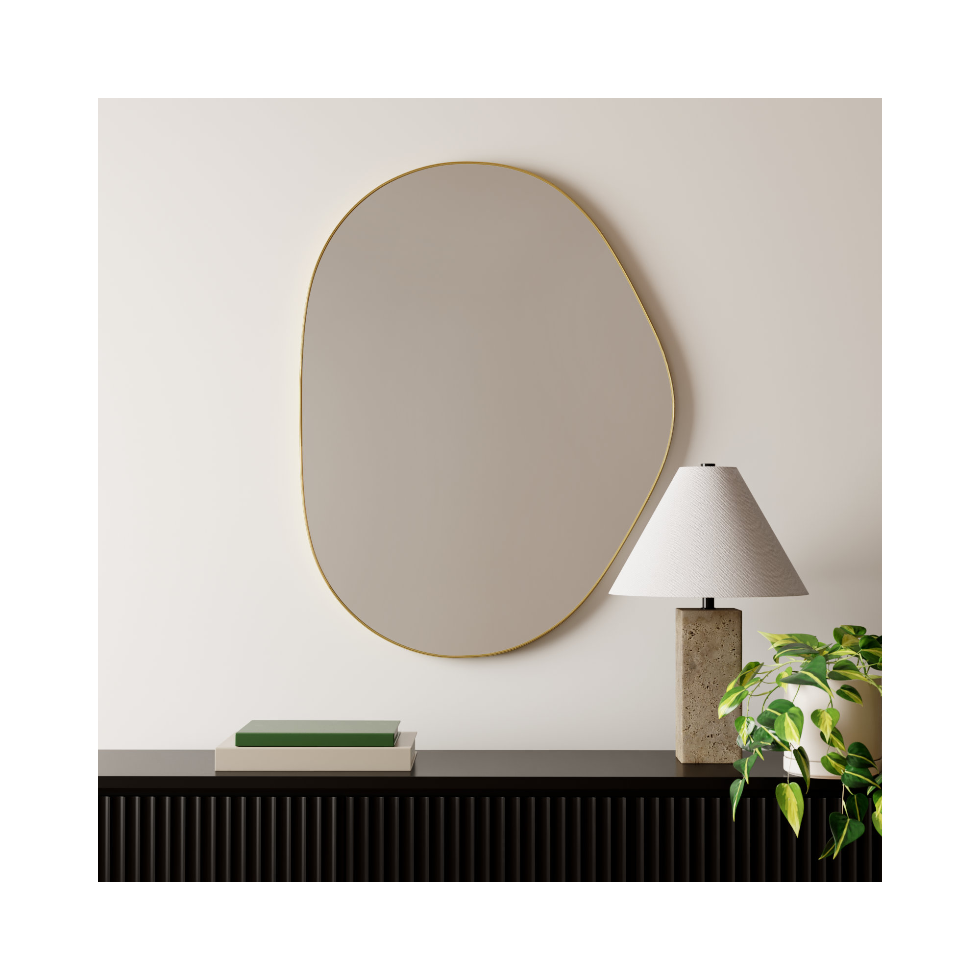 Kest Metal Asymmetrical Wall Mirror, 40" x 30", Gold