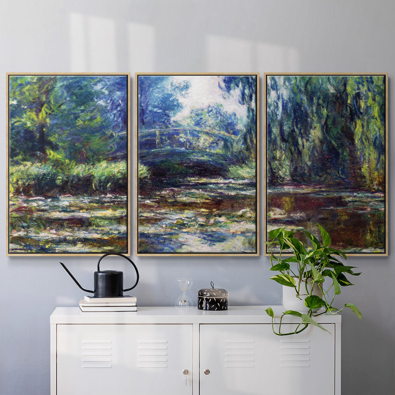 Nymphéas dans le jardin de Monets, 3 pièces, H 40 po x l 78 po x P 2 po, Naturel