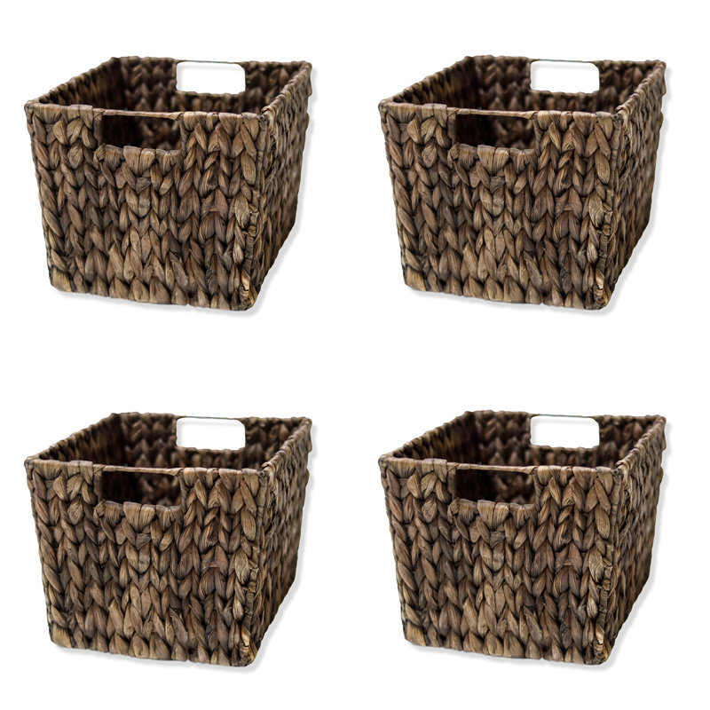 Hyacinth Storage Basket with Handles, Rectangular, Espresso