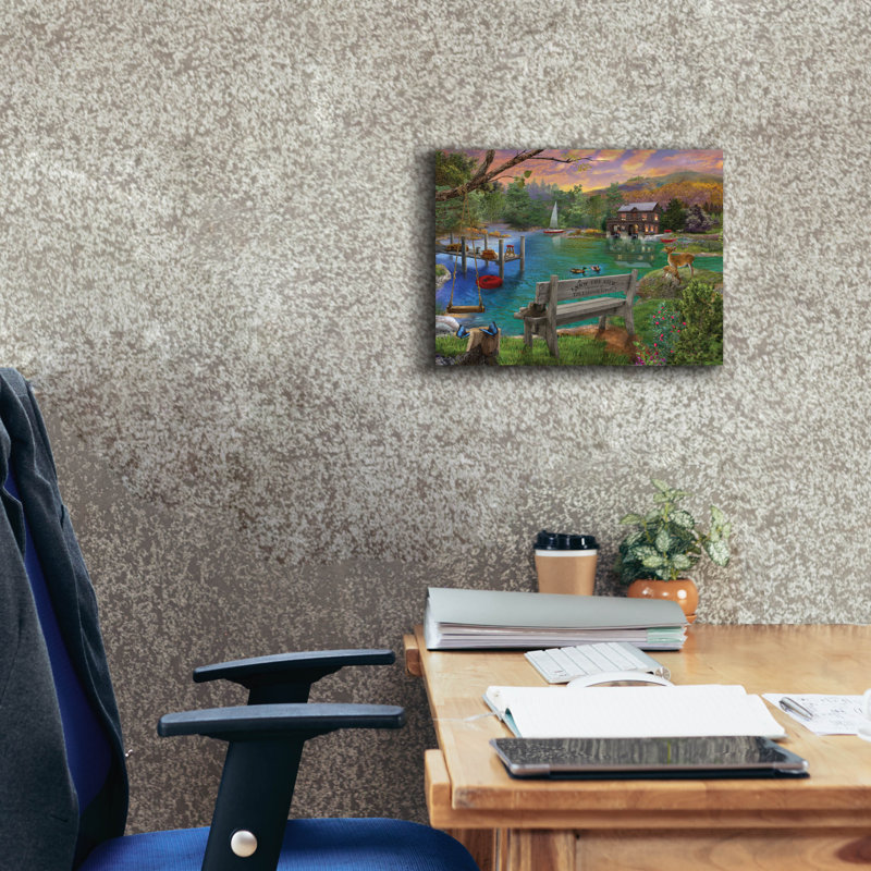 «Lakeside View From The Bench» par Bigelow, illustrations sur toile, H 12 po x l 16 po x P 0,75 po