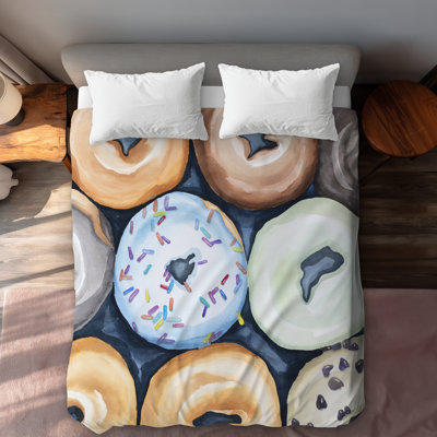Watercolor Doughnuts Duvet Cover - Blue Bedroom Decor