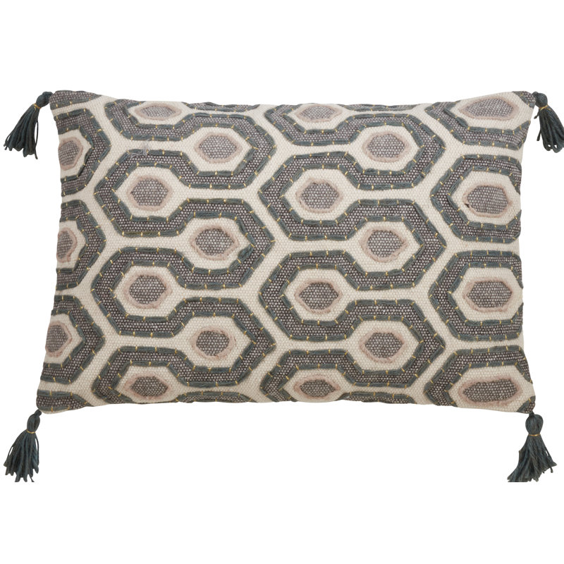 Housse de coussin géométrique à pampilles brodées