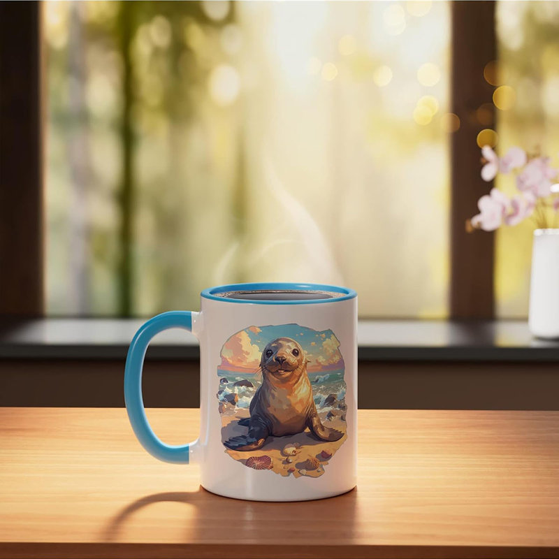 Sea Lion Ceramic Mug, Red/White, 11oz, Blue