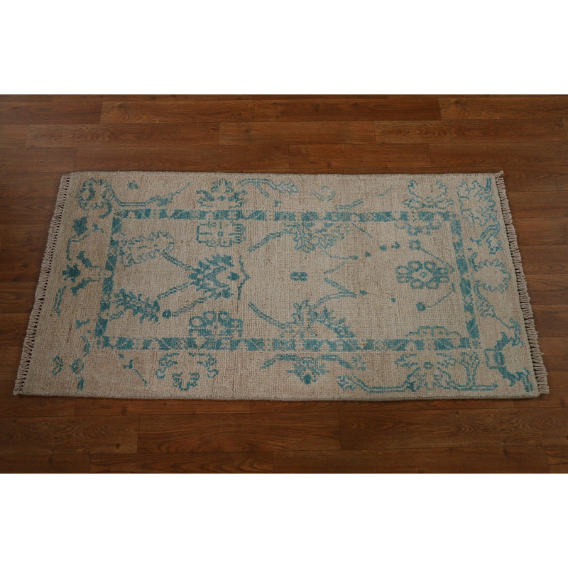 Tapis beige en laine noué à la main de conception unique 2 pi 0 po x 3 pi 10 po New Age