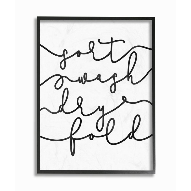 «Sort Wash Dry Fold Cursive Laundry» par Erica Billups - impression d'art textuel, Giclée encadrée noir minuit