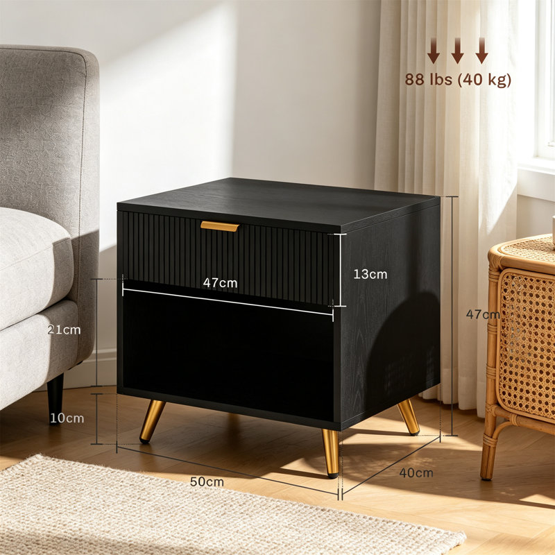 50 cm W Bedside Table, Black
