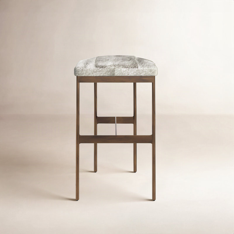 Tabouret de bar et de comptoir Adela, Or, Cuir de vache gris, Tabouret (hauteur de l'assise : 28,5 po)