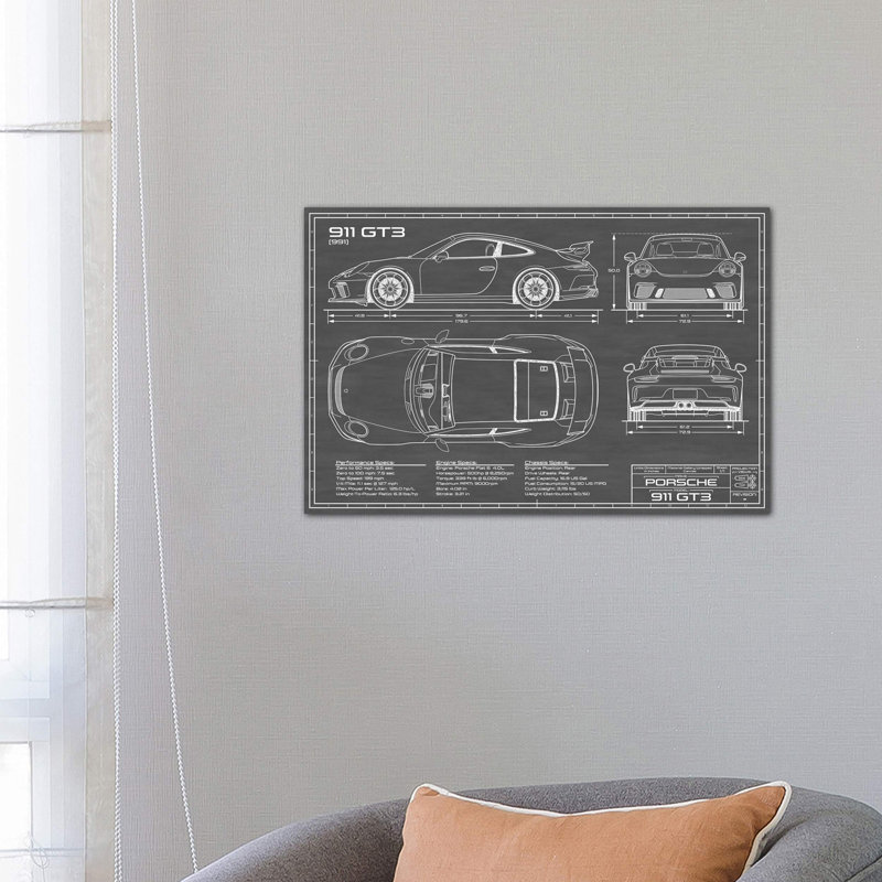 Porsche 911 GT3 Black by Action Blueprints - Wrapped Canvas Print, 66.04 cm H x 45.72 cm W x 3.175 cm D