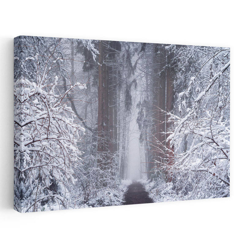White Vignette Abstract Contemporary Forest Landscape Art, 16" H x 24" W