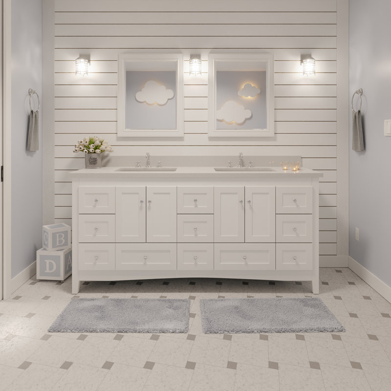 White Shaker Style Double Bathroom Vanity with Quartz Top