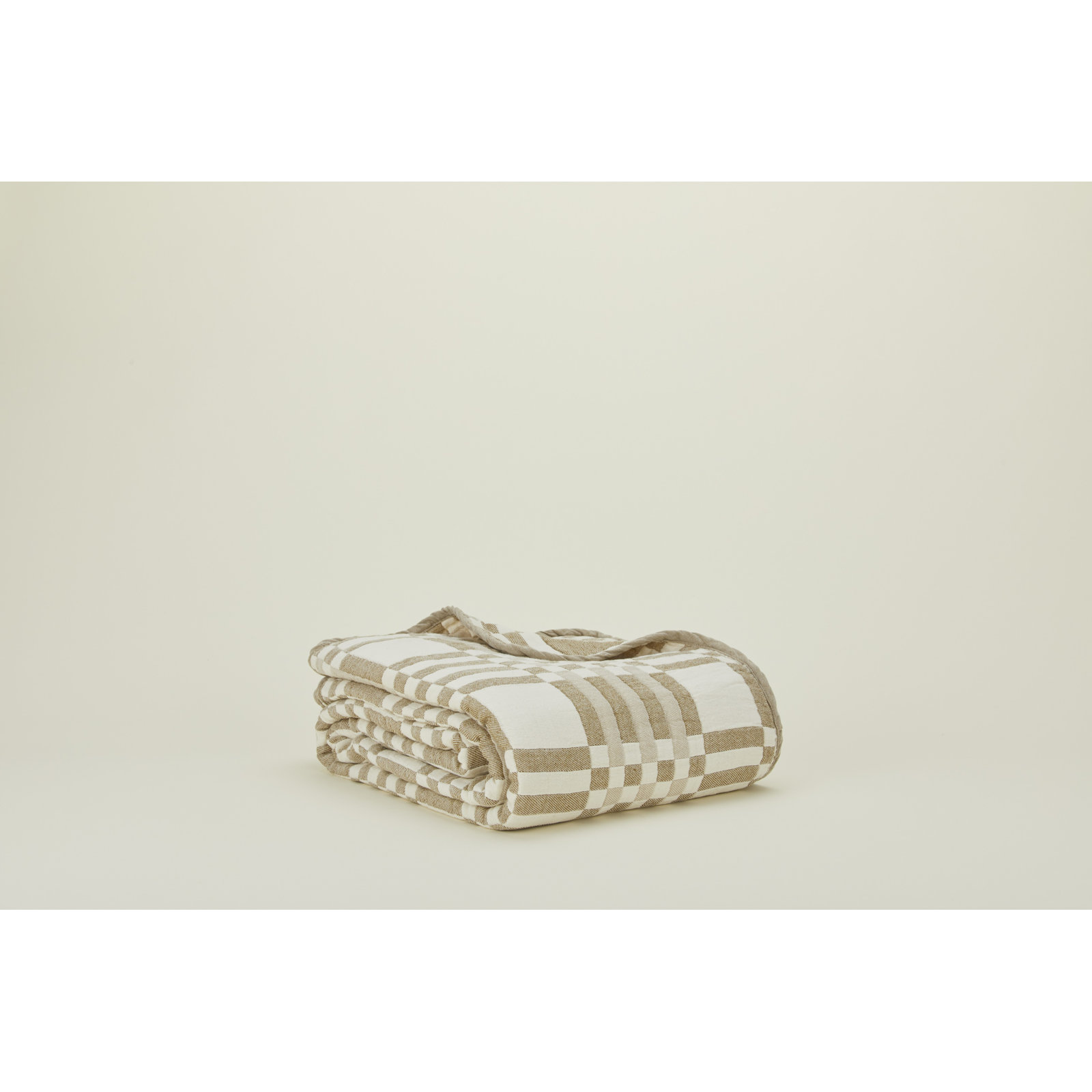 Simple Plaid Cotton Jacquard Throw Blanket, Ivory/Flax, King