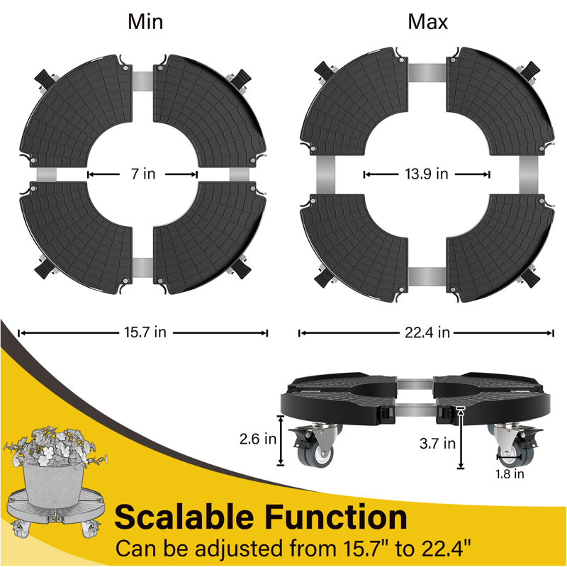 Support pour plante robuste avec roues, 1 paquet réglable 15-22 plantes avec roulettes verrouillables 440LBS, Noir, Set Of 1