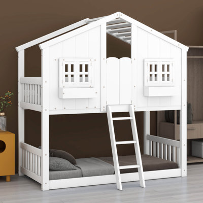 Twin Over Twin Bunk Bed (House Design) – Roof, Window, Window Box, Door, Safety Rails & Ladder