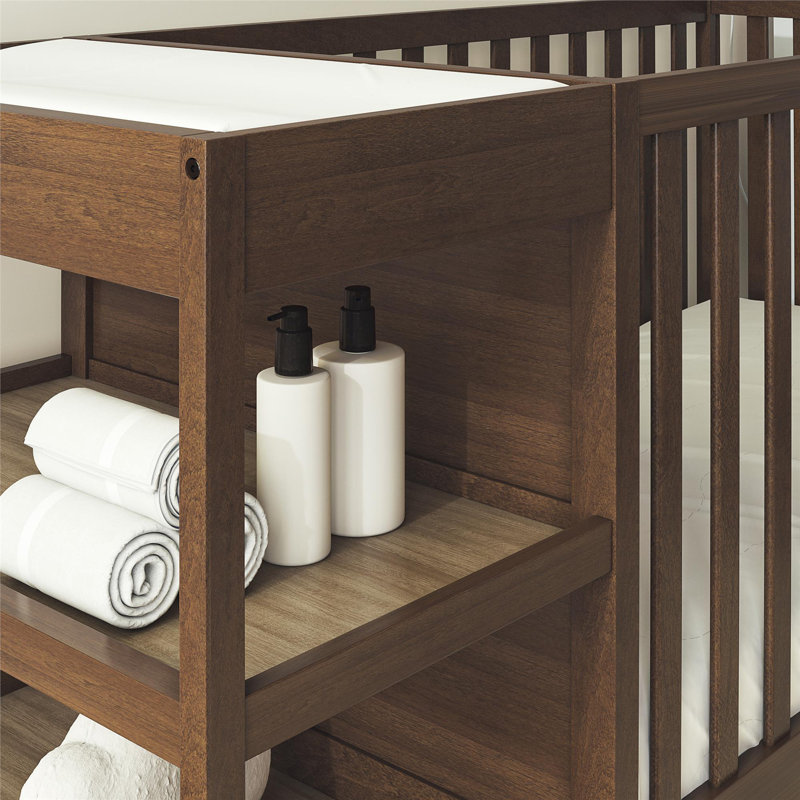 Juaniqua 3-In-1 Convertible Crib & Changer Combo, Walnut