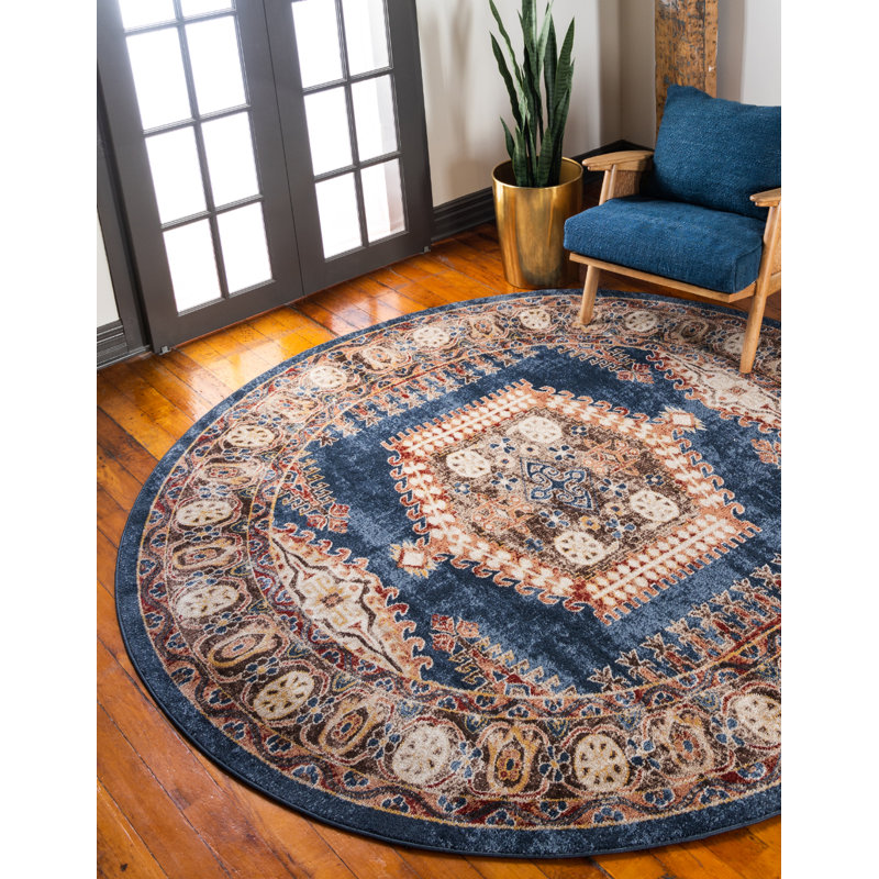Tapis oriental terre cuite Vern, Rond 7 pi, Blue/Brown