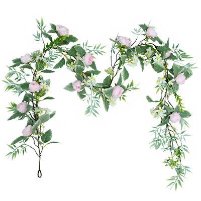 Vigne de pivoine artificielle de 6,2 pi avec fausse guirlande de fleurs, guirlande florale en fausse soie, vignes de lierre roses pour fête de mariage