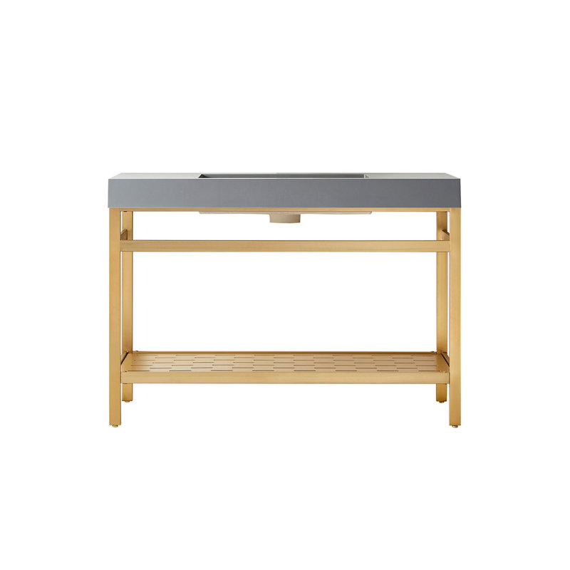 Jerrell 48'' Single Bathroom Vanity with Engineered Stone Top, Brushed Gold, Gray, Gray