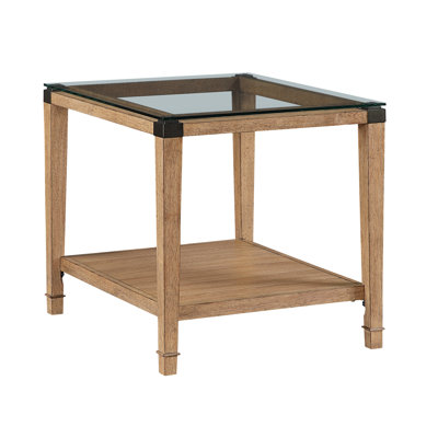 Modern Sleek Design Brown Finish End Table Clear Tempered Glass Tabletop Wooden Furniture 1pc Side Table Living Room