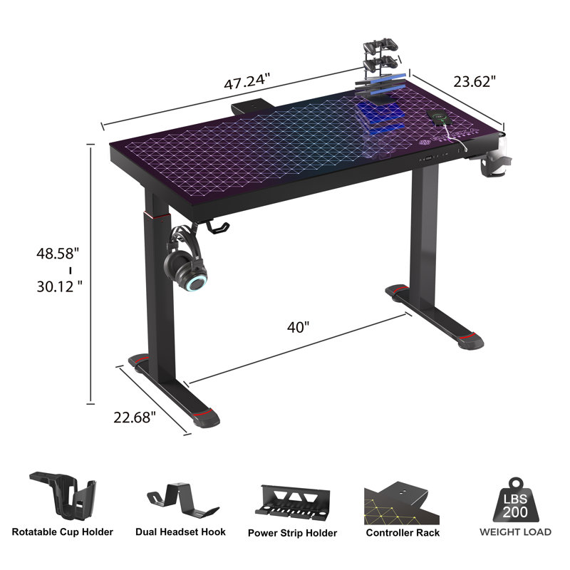 Adjustable Glass Top Metal Base Standing Desk
