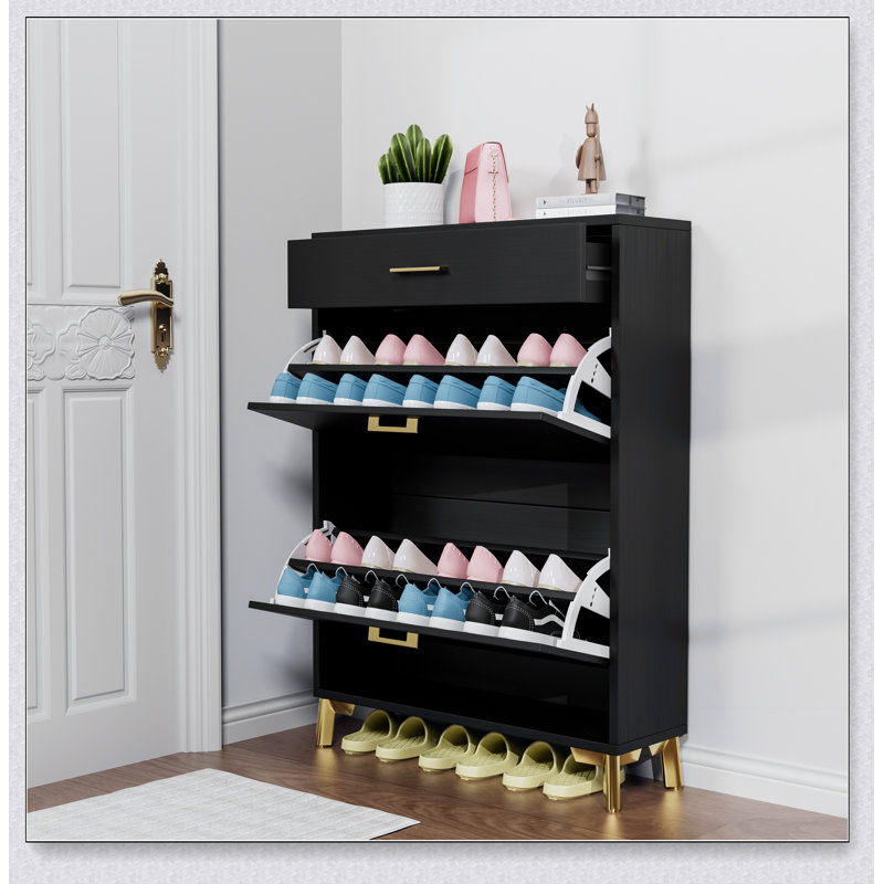 Armoire à chaussures Design exquis, optimisation de l'espace, matériaux de haute qualité, décoration intérieure, Noir, Doré