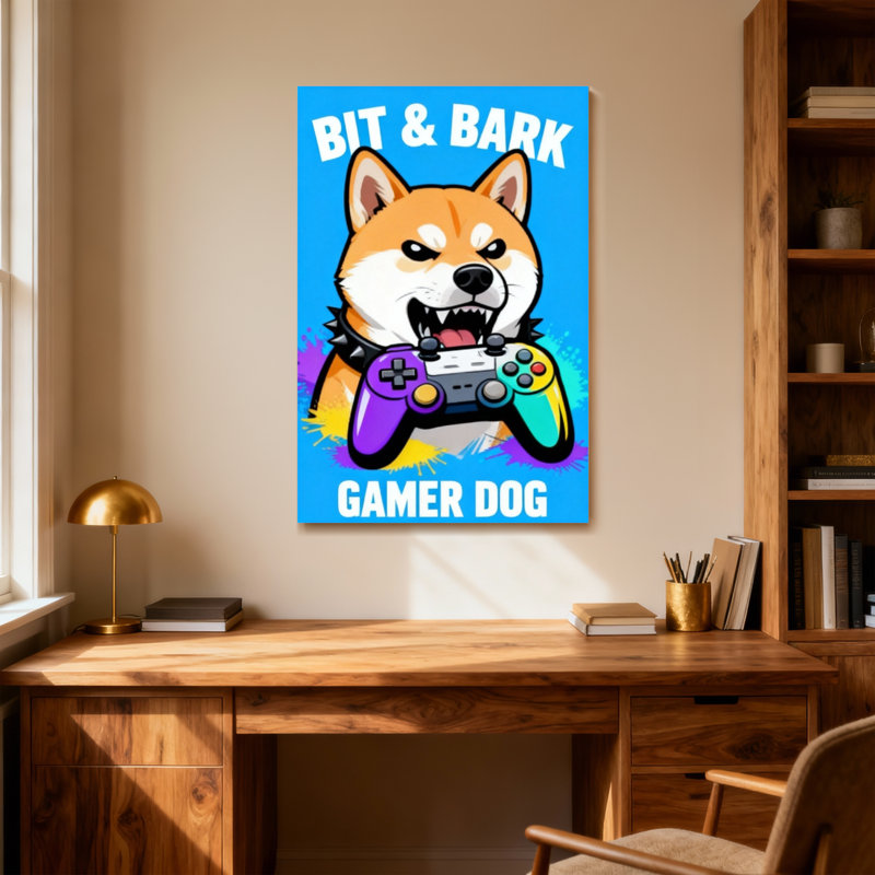 Animals Bit And Bark Gamer Dog Pattern Print, 40" H x 28" W