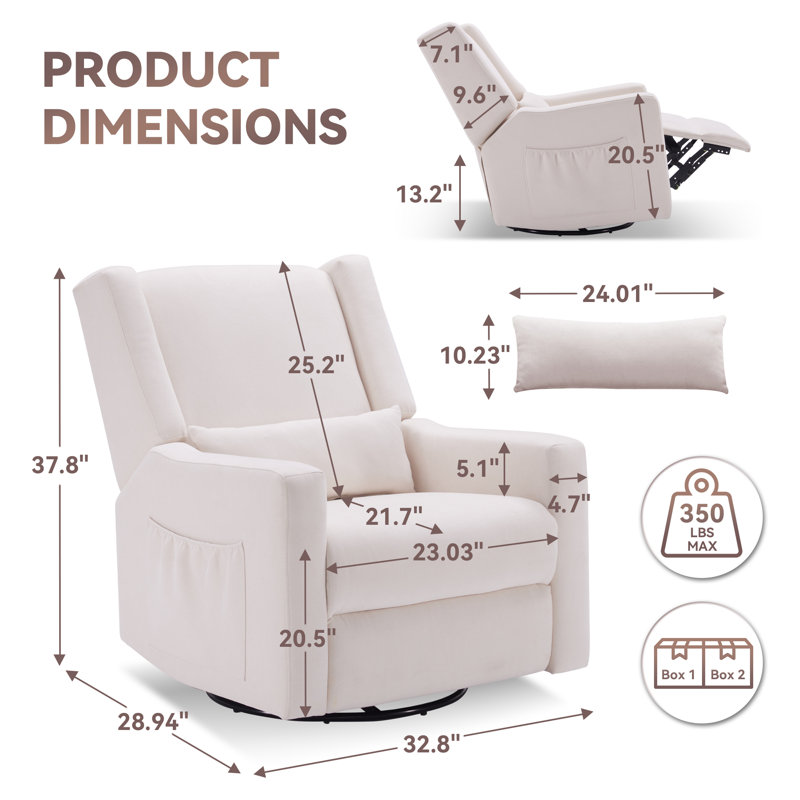 Chaise berçante inclinable et pivotante Tucker, Blanc