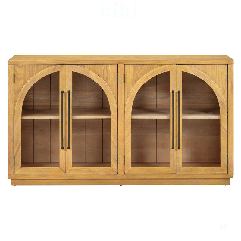Grande armoire-buffet à 4 portes avec portes en verre, conception arquée et tablettes réglables pour un usage domestique polyvalent