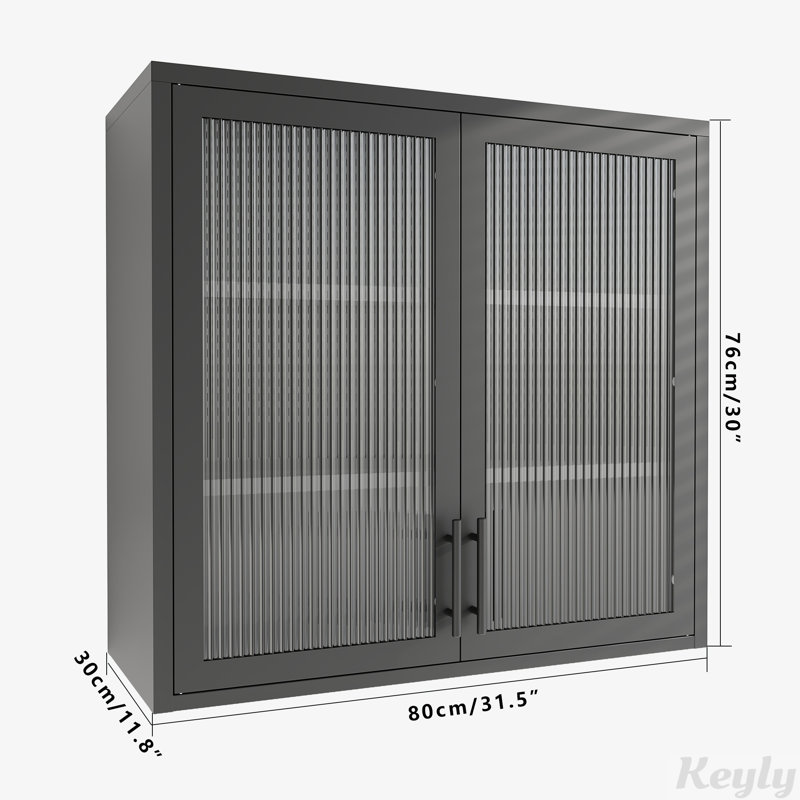 Armoire murale avec portes en verre et 2 tablettes réglables, Noir