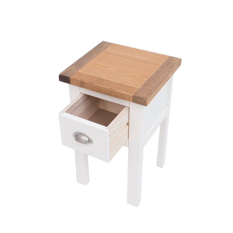 Hindsville 35cm W Plywood / Laminate Board Bedside Table, White/Walnut/Silver