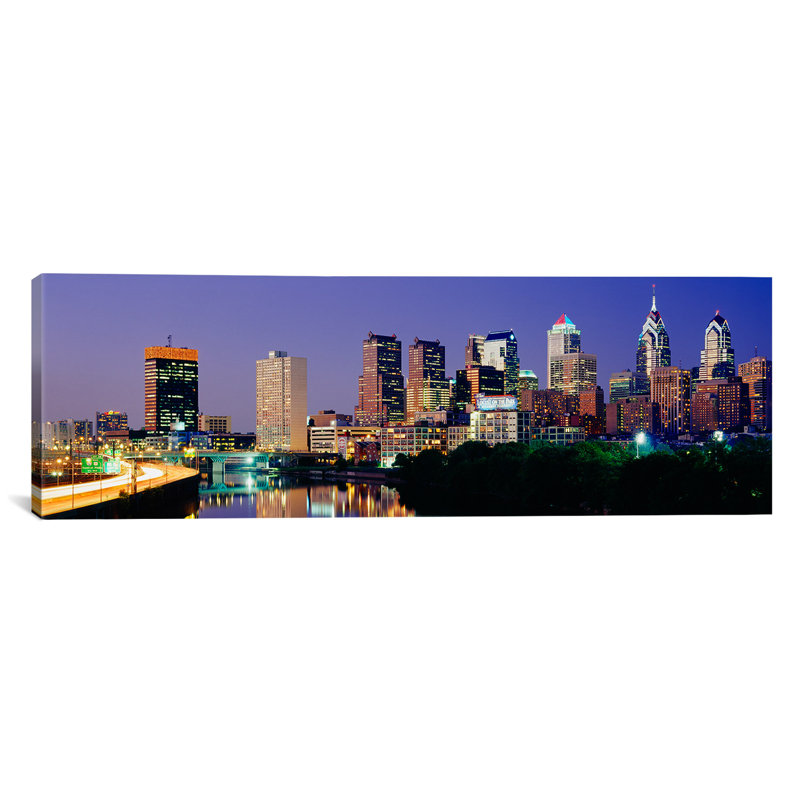 «Panoramic U.S. Pennsylvania, Philadelphia Skyline, Night», reproduction de photo sur toile tendue, Toile tendue