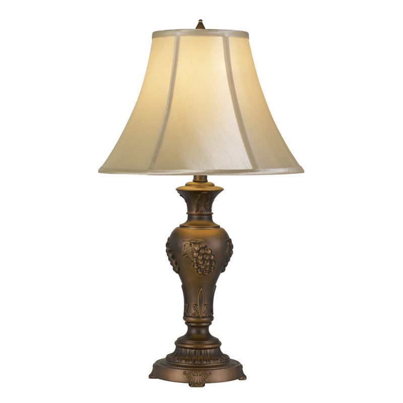 Lampe de table Cavan 66 cm (26 po) de hauteur, aluminium laiton antique, 100 W, douille E26, abat-jour rond en imitation soie